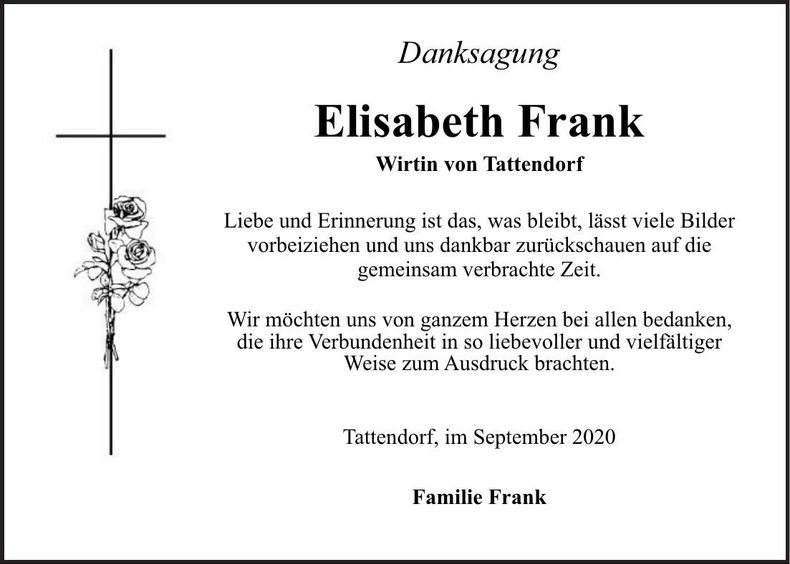 Traueranzeige Elisabeth Frank