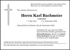 Traueranzeige Karl Bachmeier