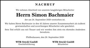 Traueranzeige Simon Bachmaier