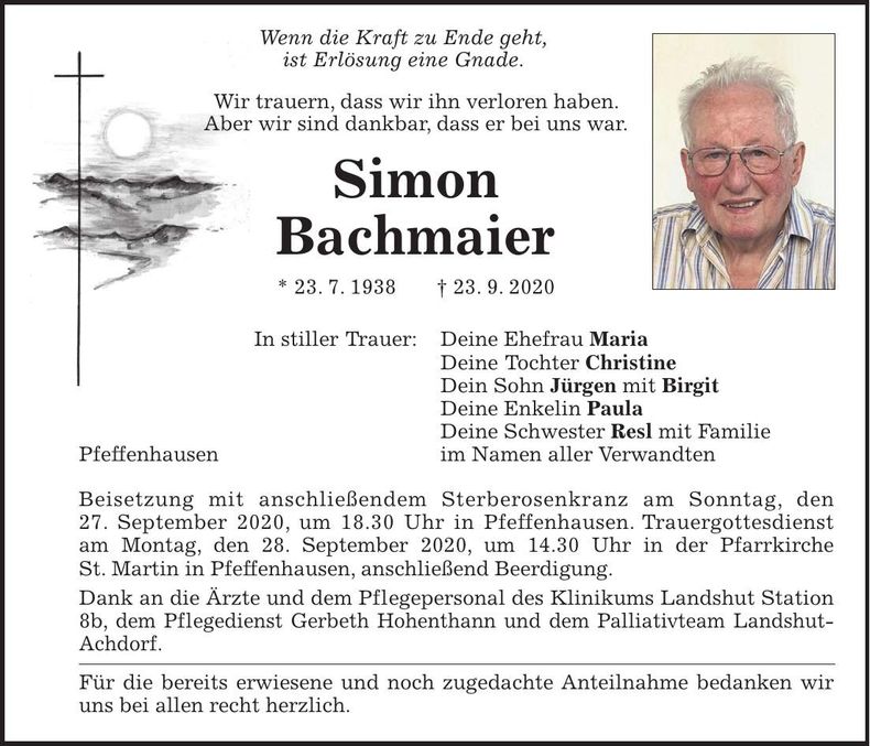 Traueranzeige Simon Bachmaier