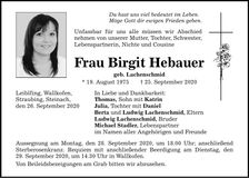 Traueranzeige Birgit Hebauer