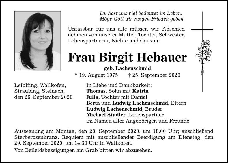 Traueranzeige Birgit Hebauer