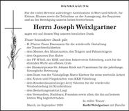 Traueranzeige Joseph Weixlgartner