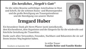 Traueranzeige Irmgard Huber