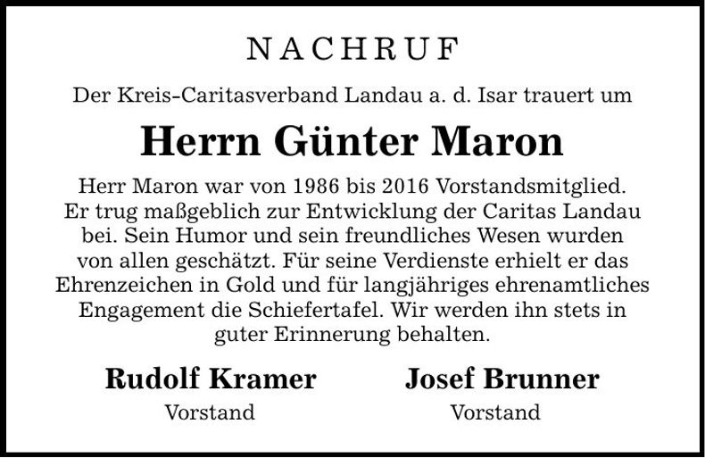 Traueranzeige Günter Maron