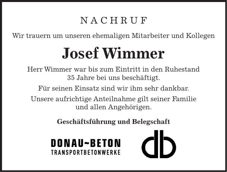 Traueranzeige Josef Wimmer