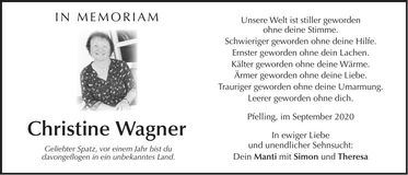 Traueranzeige Christine Wagner