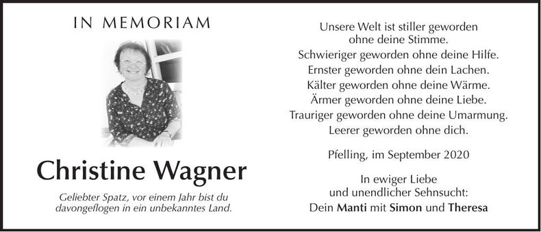 Traueranzeige Christine Wagner