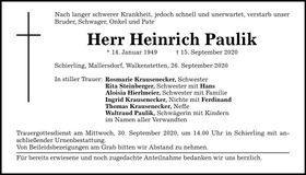 Traueranzeige Heinrich Paulik