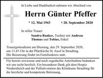 Traueranzeige Günter Pfeffer