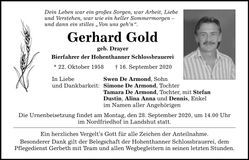 Traueranzeige Gerhard Gold