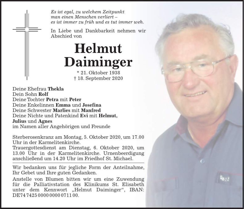 Traueranzeige Helmut Daiminger