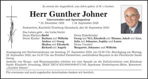 Traueranzeige Gunther Johner