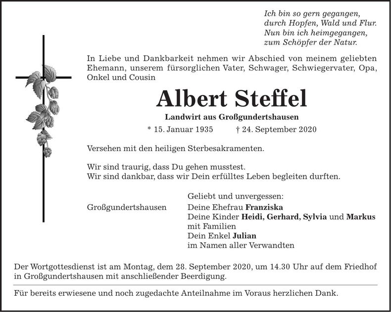 Traueranzeige Albert Steffel
