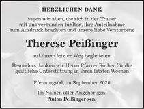 Traueranzeige Therese Peißinger