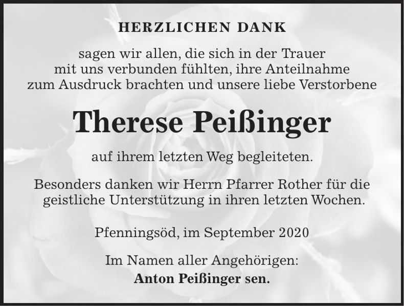 Traueranzeige Therese Peißinger