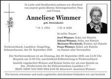 Traueranzeige Anneliese Wimmer