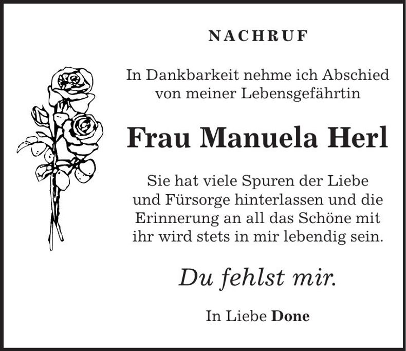 Traueranzeige Manuela Herl
