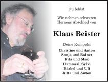 Traueranzeige Klaus Beister