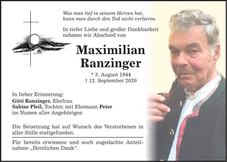 Traueranzeige Maximilian Ranzinger