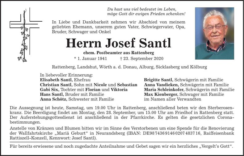 Traueranzeige Josef Santl