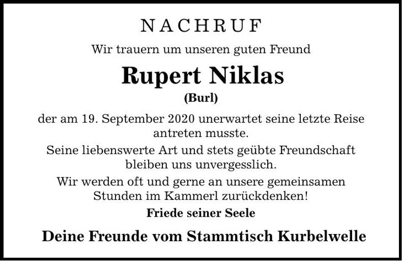 Traueranzeige Rupert Niklas