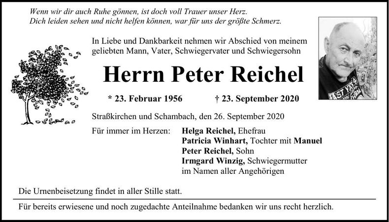 Traueranzeige Peter Reichel