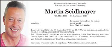 Traueranzeige Martin Seidlmayer