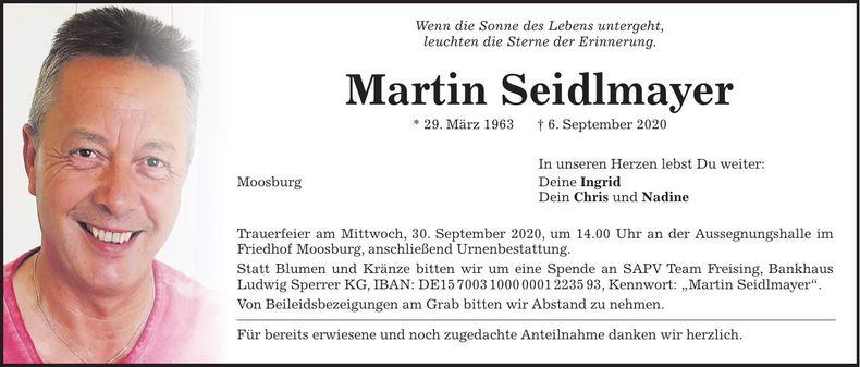 Traueranzeige Martin Seidlmayer