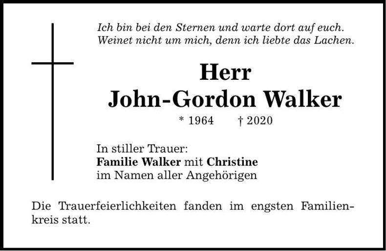 Traueranzeige John-Gordon Walker