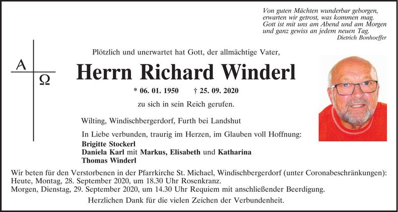 Traueranzeige Richard Winderl