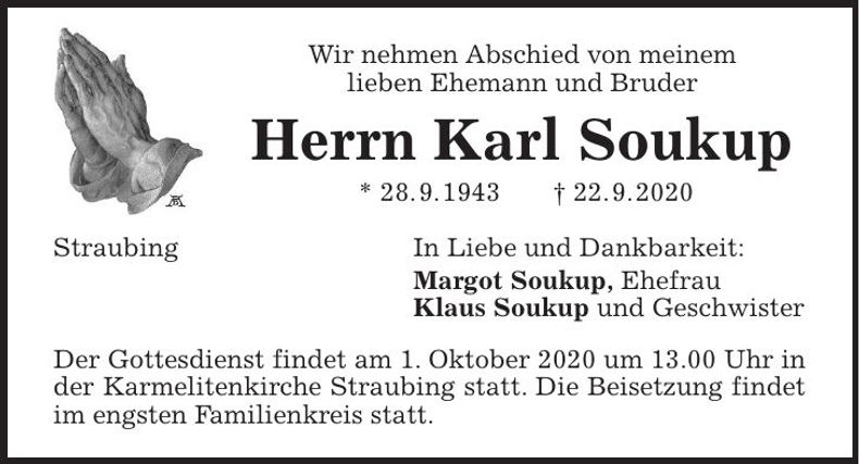 Traueranzeige Karl Soukup