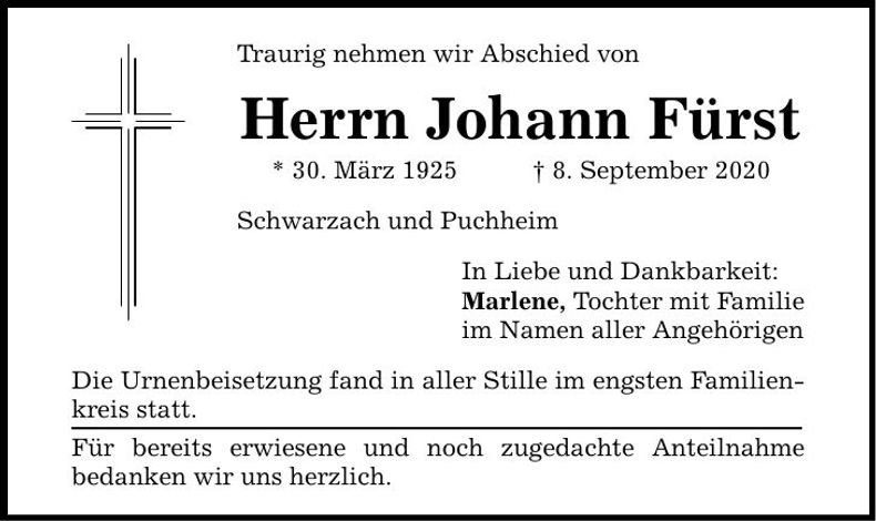 Traueranzeige Joahnn Fürst