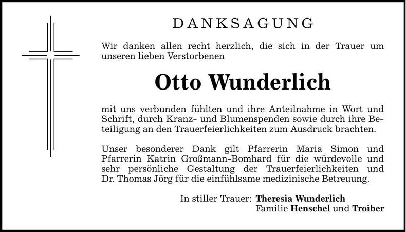 Traueranzeige Otto Wunderlich