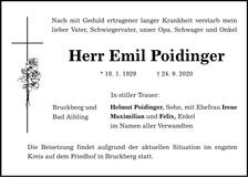Traueranzeige Emil Poidinger