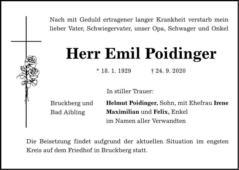 Traueranzeige Emil Poidinger
