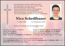 Traueranzeige Nico Schedlbauer