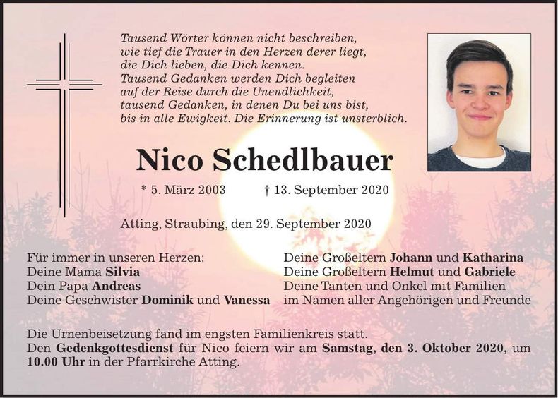 Traueranzeige Nico Schedlbauer