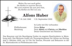 Traueranzeige Alfons Huber