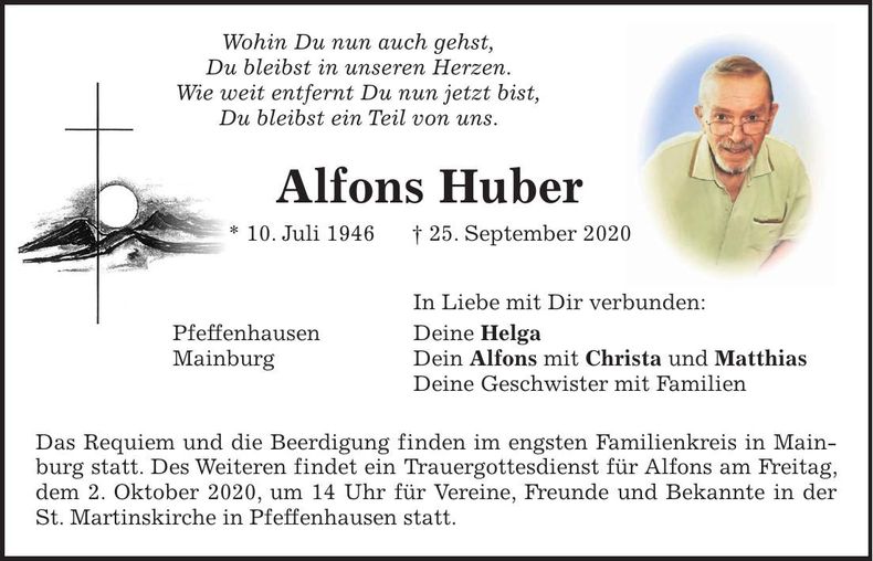 Traueranzeige Alfons Huber