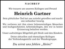 Traueranzeige Heinrich Gartner