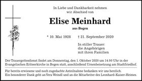 Traueranzeige Elise Meinhard