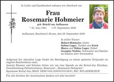 Traueranzeige Rosemarie Hobmeier