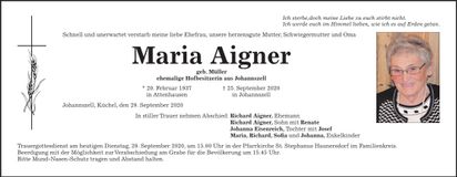 Traueranzeige Maria Aigner