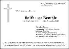 Traueranzeige Balthasar Bentele