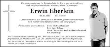Traueranzeige Erwin Eberlein