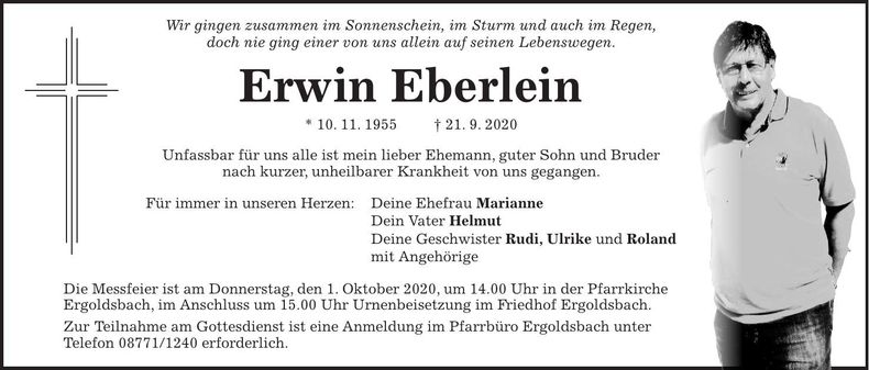 Traueranzeige Erwin Eberlein