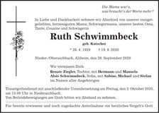 Traueranzeige Ruth Schwimmbeck