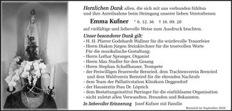 Traueranzeige Emma Kufner