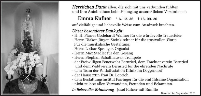Traueranzeige Emma Kufner